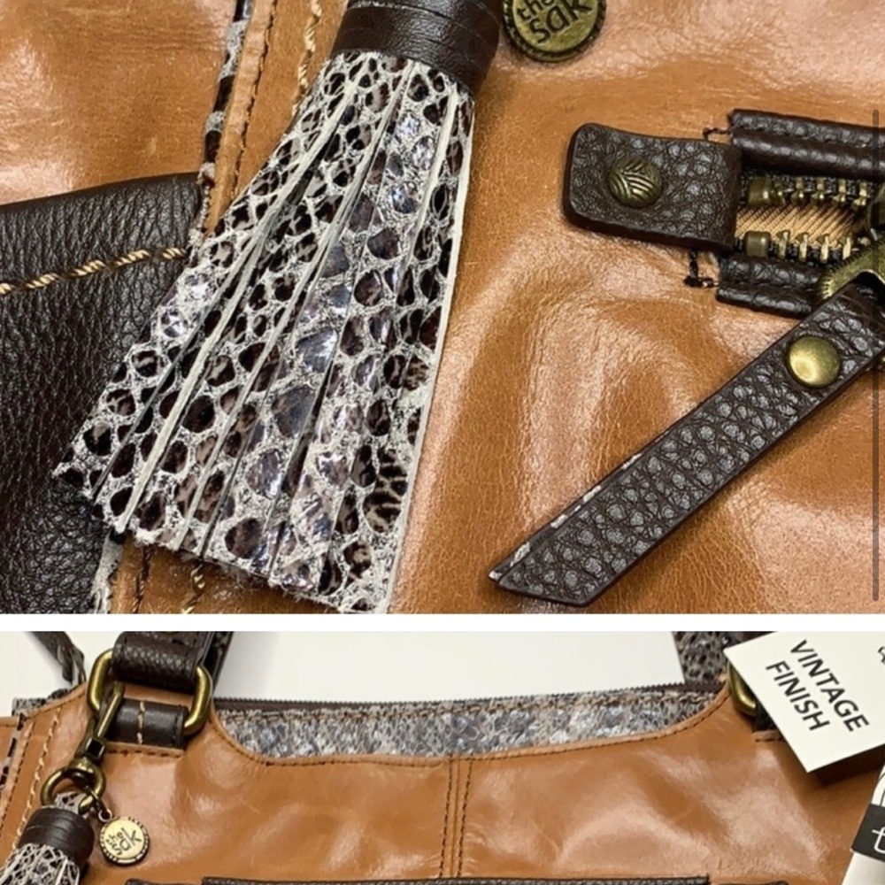 The Sak Brown and Gray Shoulder Bag with Smooth Leather Finish - Picture 2 of 4